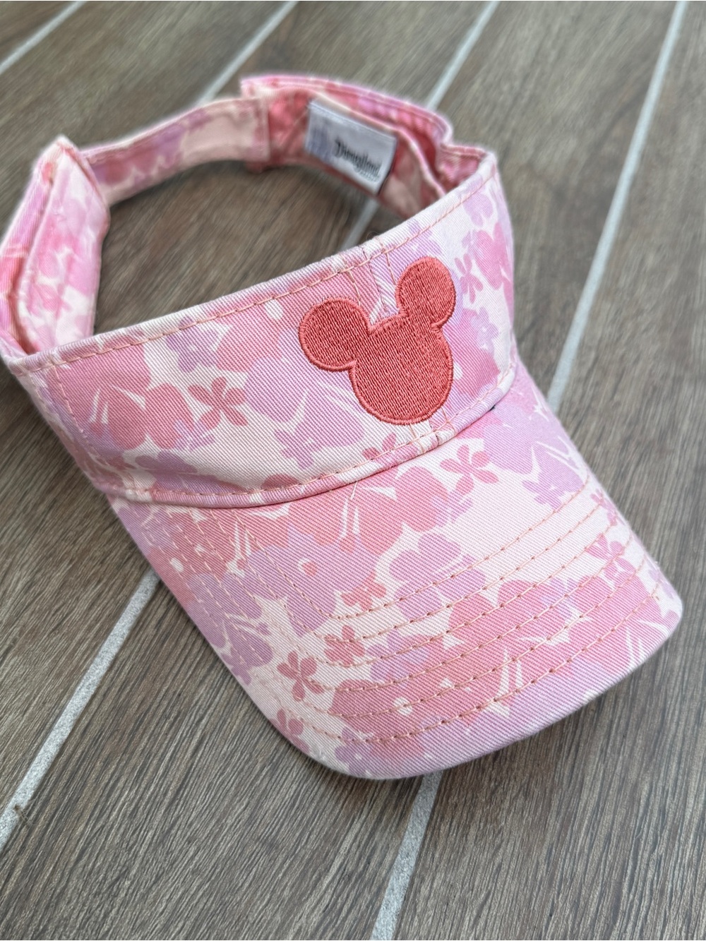Disney Parks Pink Floral Women’s Visor with Embroidered Mickey